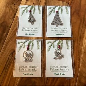✔️ Plow and Hearth Set of 4 Solid Pewter Ornaments